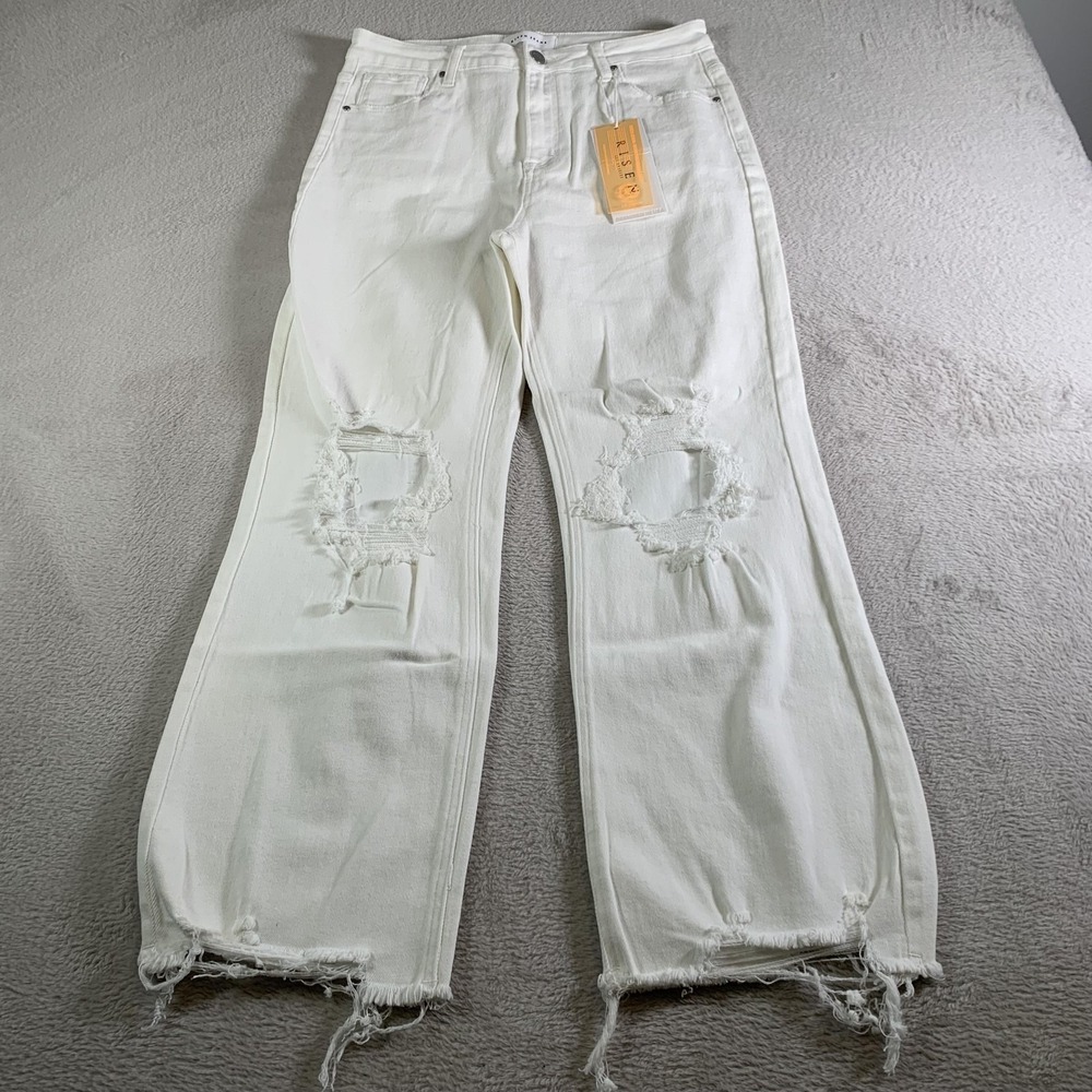 High-Rise Distressed White Women's Jeans